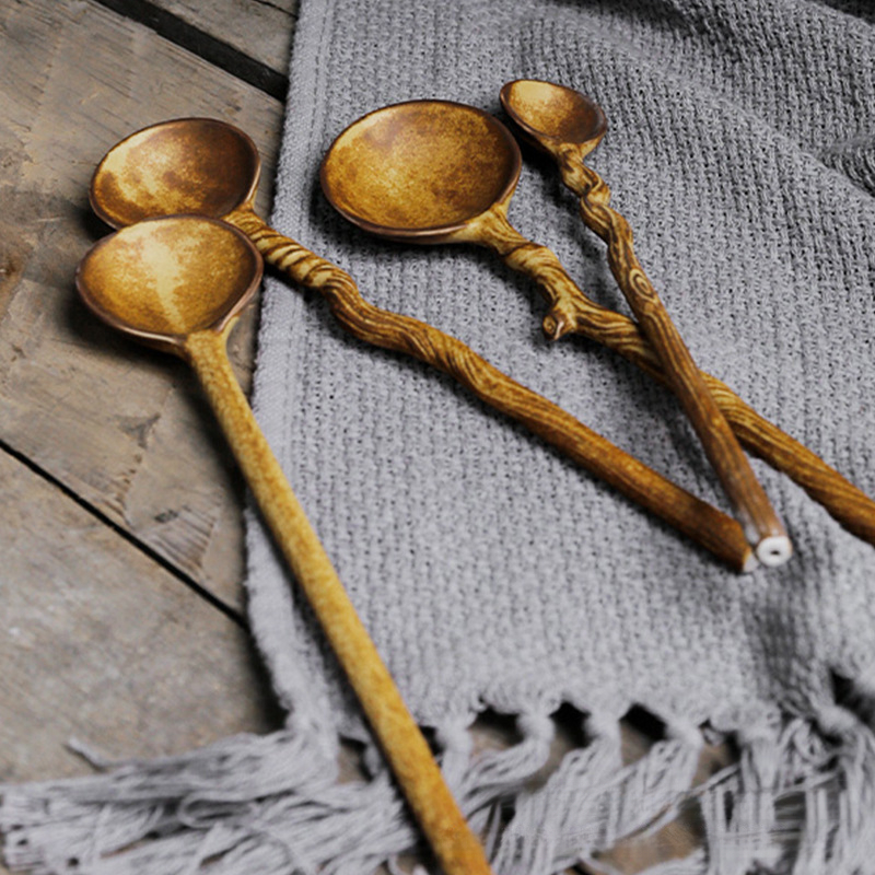 復古陶瓷創意樹枝陶瓷長柄咖啡攪拌勺