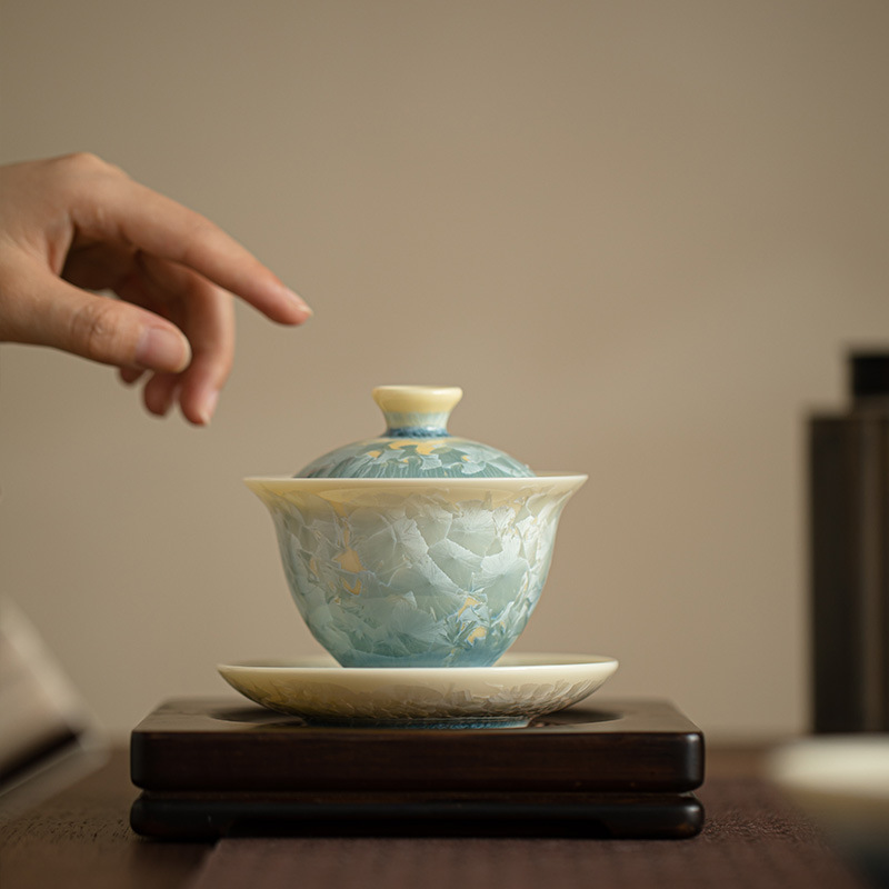 陶泥 青花陶磁蓋碗 愛蓮茶杯 壺承 茶碗 煎茶器 未使用品 汝窑青花缠枝莲手抓壶陶瓷盖碗茶壶高档防烫手茶具