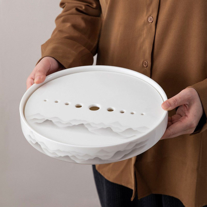 羊脂玉圓形水墨白瓷茶盤干泡臺