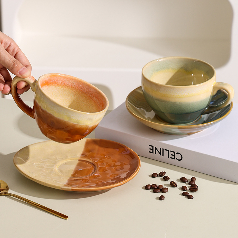 撞色咖啡杯碟套