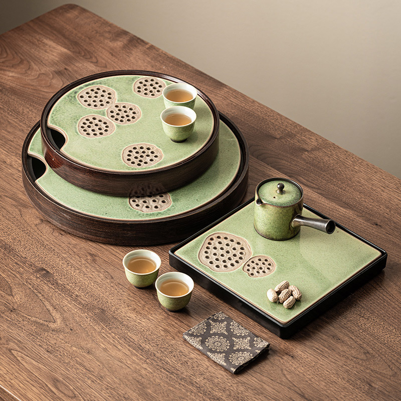 窯變星空翠綠復古茶盤