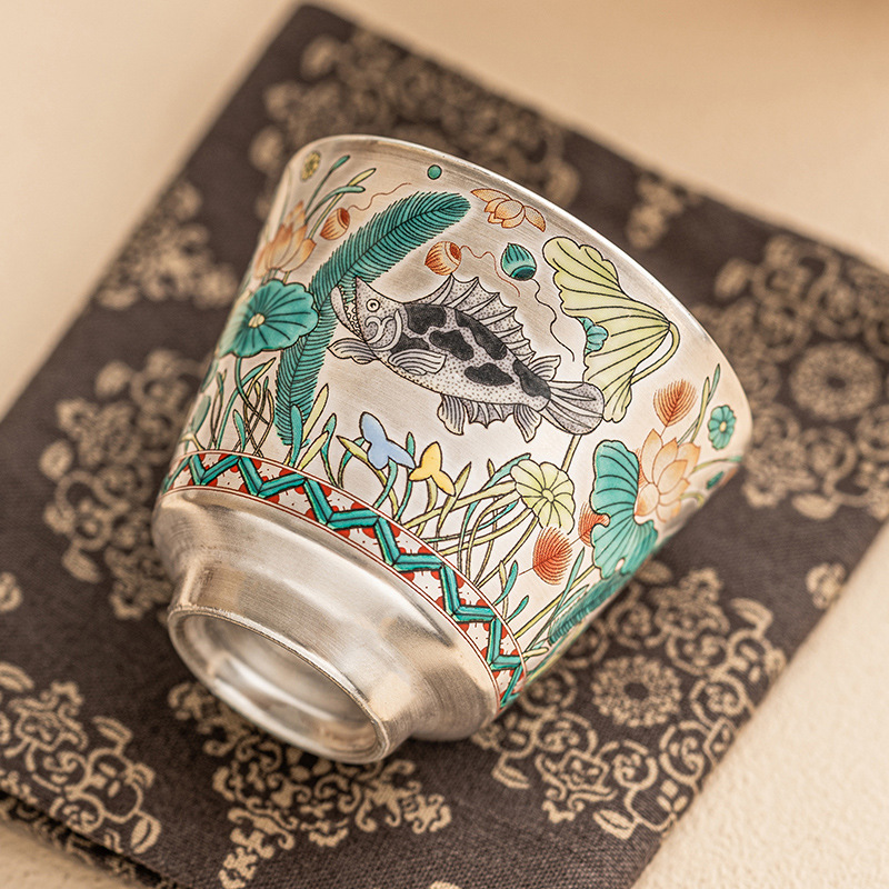 魚藻紋999鎏銀品茗杯