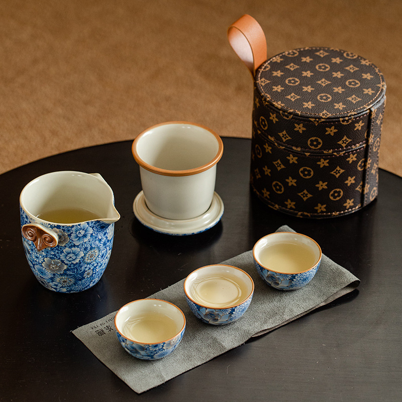 繁花高檔快客杯旅行茶具一壺三杯