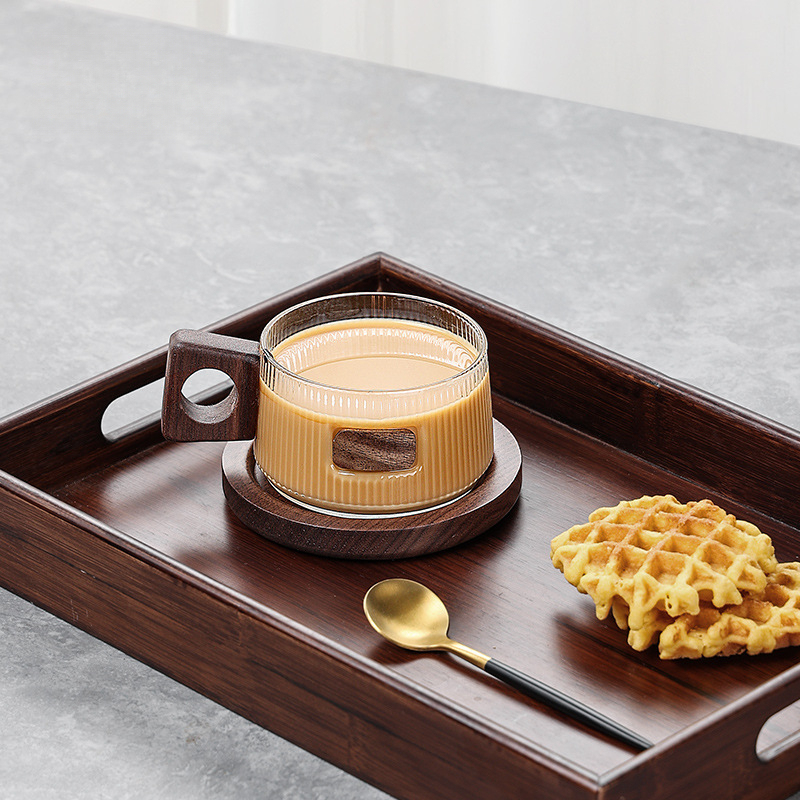 胡桃木柄咖啡杯碟套裝