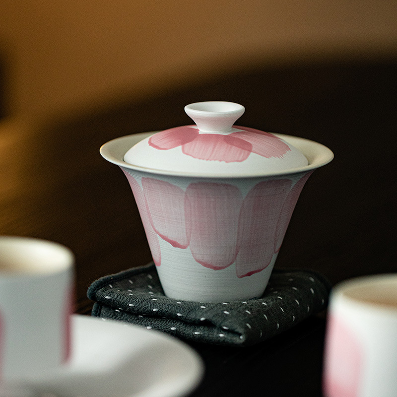 粉引水三才蓋碗一碗兩杯套裝