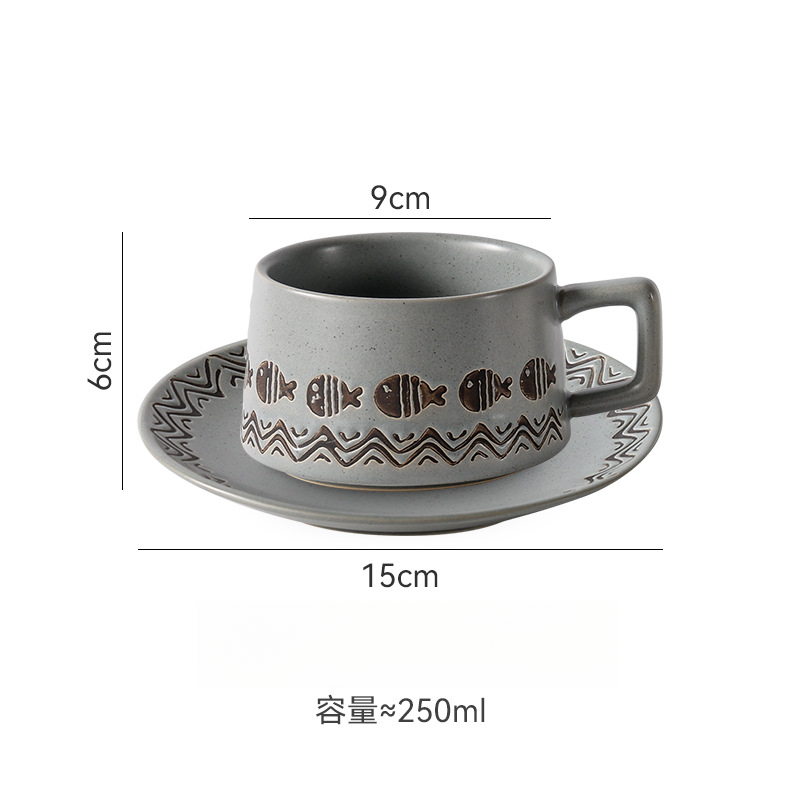 復古魚紋咖啡杯復