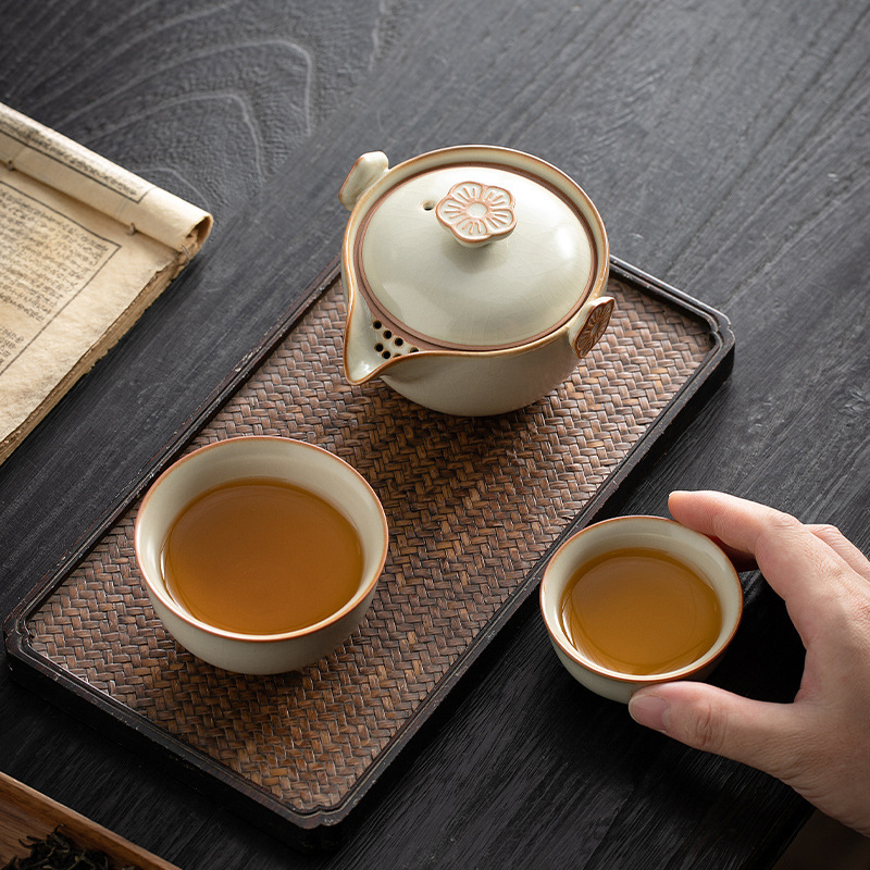 米黃桃花便攜旅行茶具