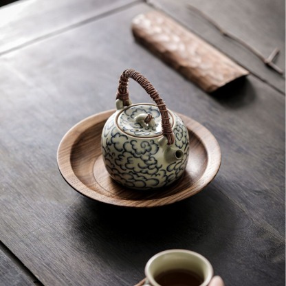 汝窯祥雲復古青花提梁壺