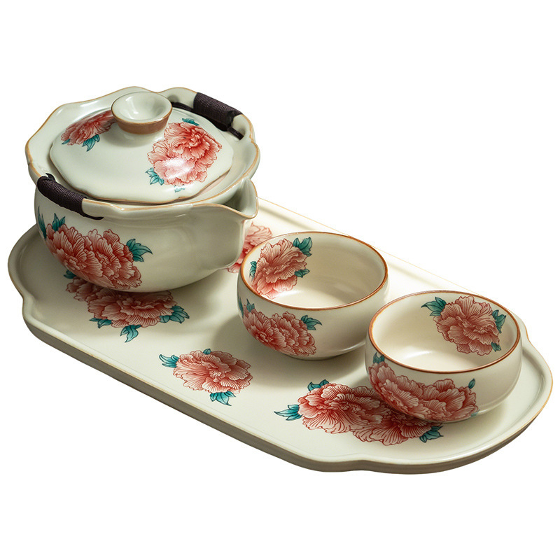 汝窯牡丹花茶具套組