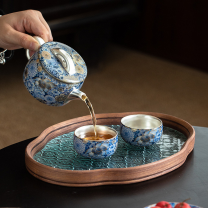 繁花鎏銀漢瓦壺禮盒套裝高檔伴手禮