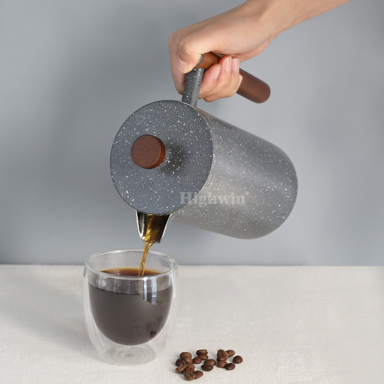 新款水墨風雙層304不銹鋼法壓壺