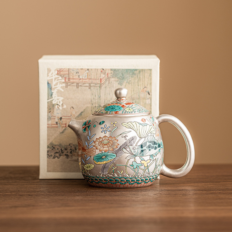 魚藻紋999鎏銀茶壺