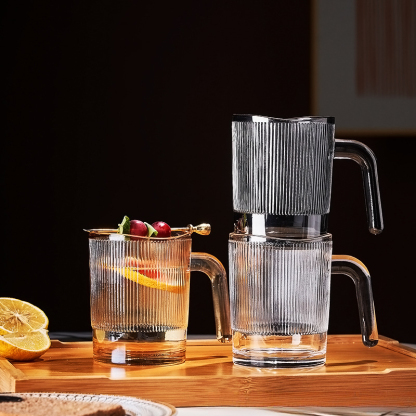 簡約豎條紋玻璃咖啡杯