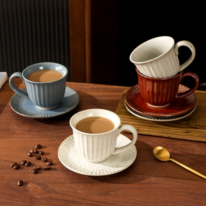 日式復古簡約粗陶咖啡杯碟