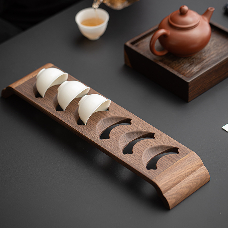 胡桃木笑口茶杯瀝水架收納架