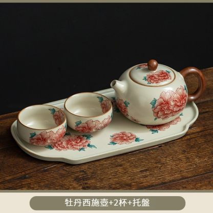 汝窯牡丹花西施壺套組