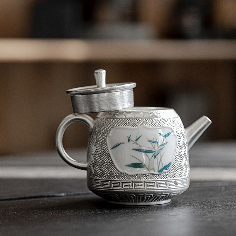 鎏銀竹子茶壺泡茶壺