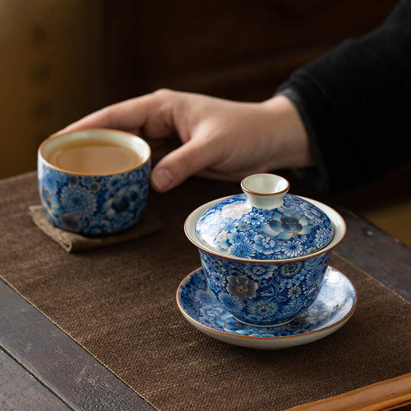 繁花三才蓋碗泡茶碗