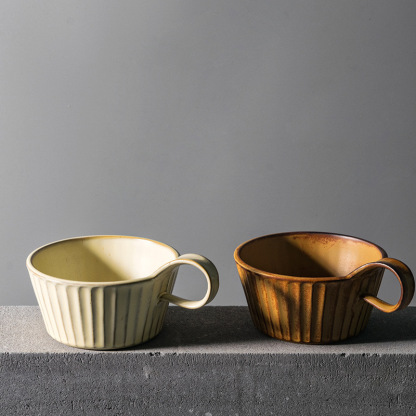 日式復古粗陶牛奶早餐杯