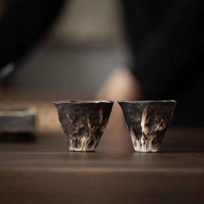 侘寂風蓮韻粗陶品茗杯