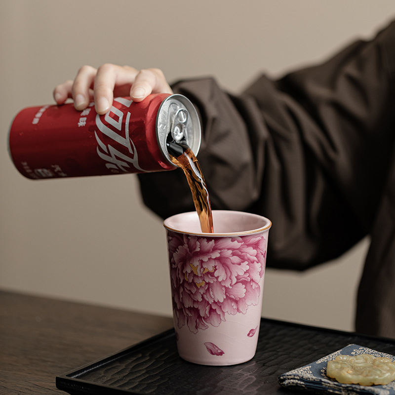 仿古粉汝可樂杯陶瓷杯