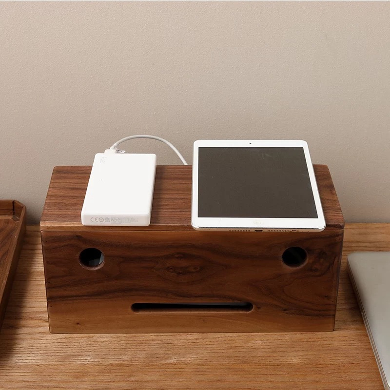 胡桃木插排收納盒