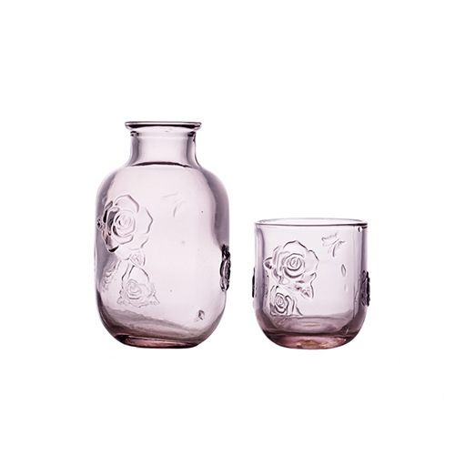 復古浮雕花朵壺杯大容量玻璃涼水壺