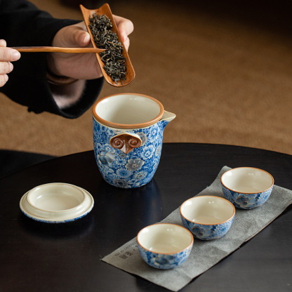繁花高檔快客杯旅行茶具一壺三杯