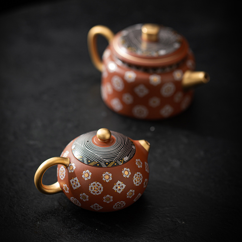 描金紫砂手工西施壺