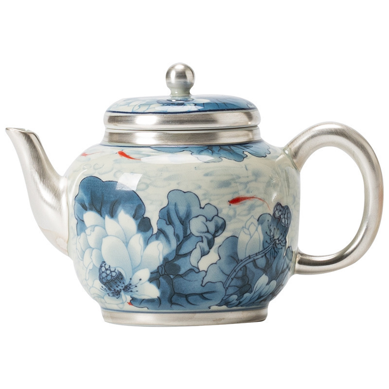 青花鎏銀養生茶壺