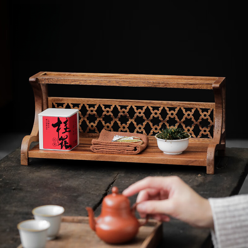 胡桃木茶具收納架