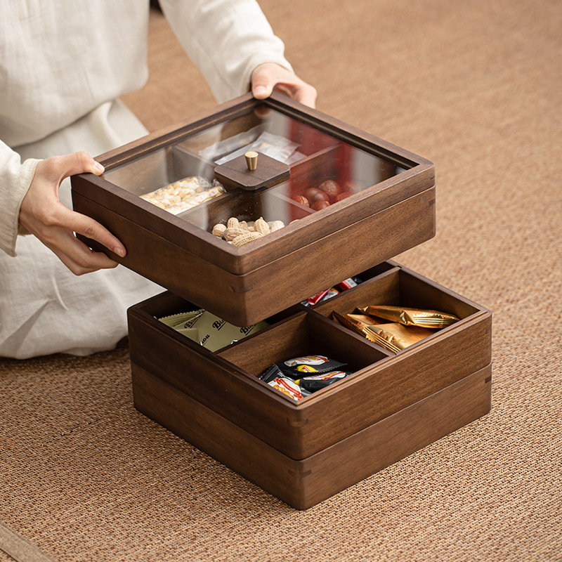 胡桃木可疊加帶蓋乾果收納盒