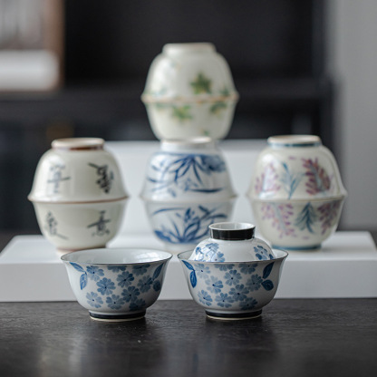 手繪旅行茶具一人飲蓋碗戶外快客杯