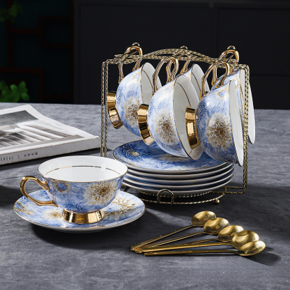 高顏值輕奢小眾骨瓷咖啡杯碟套裝