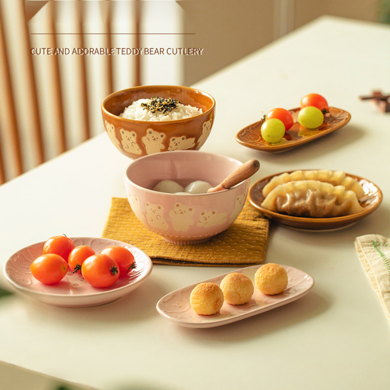 可愛小熊釉下彩陶瓷飯碗套裝