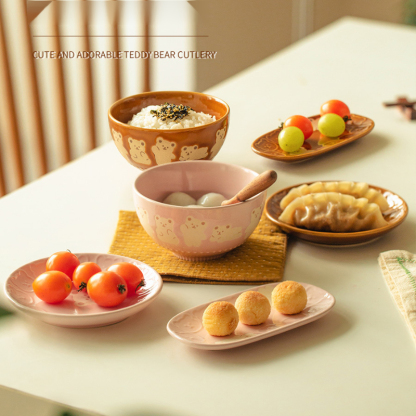 可愛小熊釉下彩陶瓷飯碗套裝