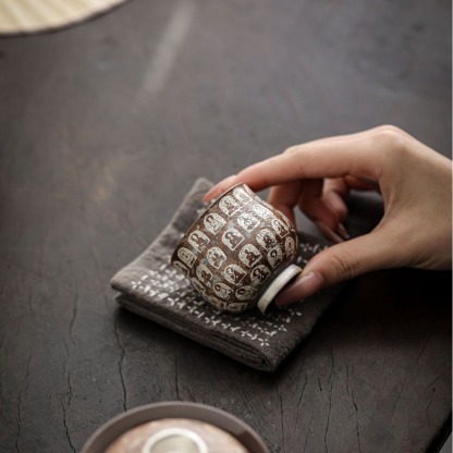 中式禪意茶杯萬佛鎏銀品茗杯