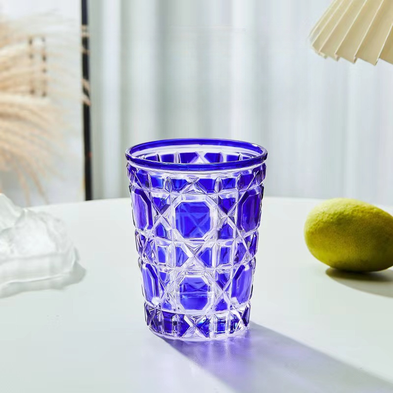 復古輕奢格紋水晶玻璃咖啡杯