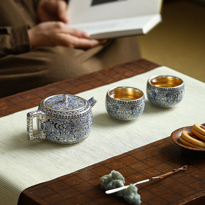 金銀錯高檔純手工鎏銀復古泡茶壺