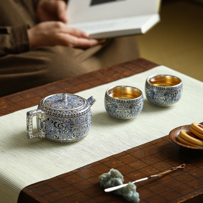 金銀錯高檔純手工鎏銀復古泡茶壺