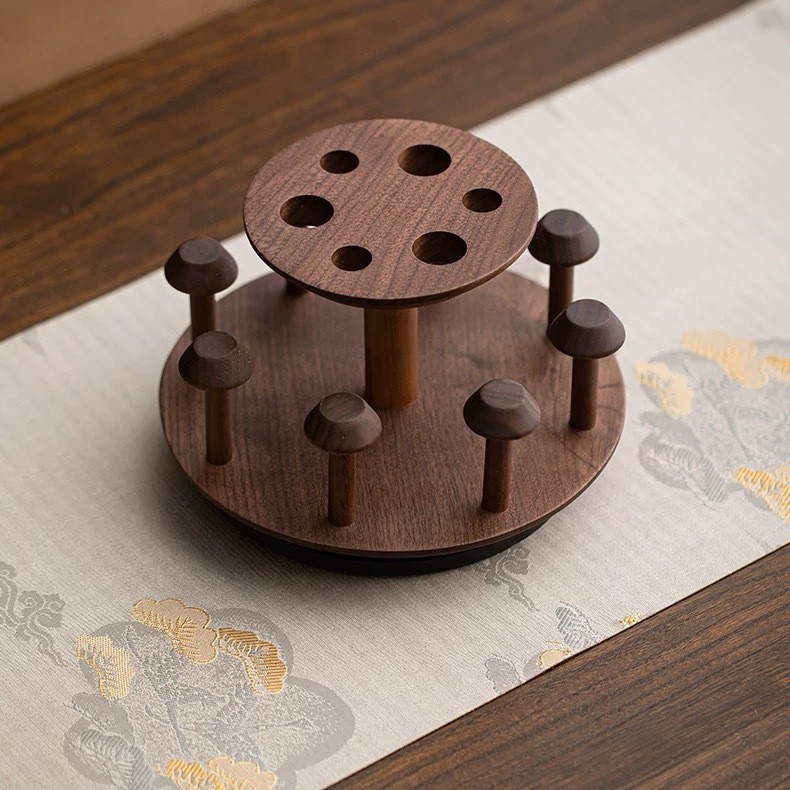 胡桃木茶道六君子旋轉杯架