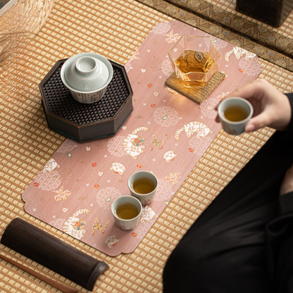 刺绣禅意茶席麻布防水茶盘垫