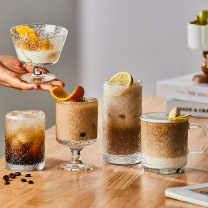 復古浮雕海棠花玻璃杯