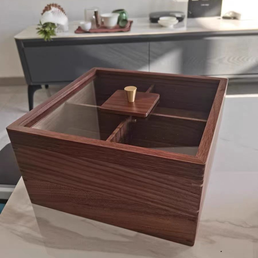胡桃木可疊加帶蓋乾果收納盒