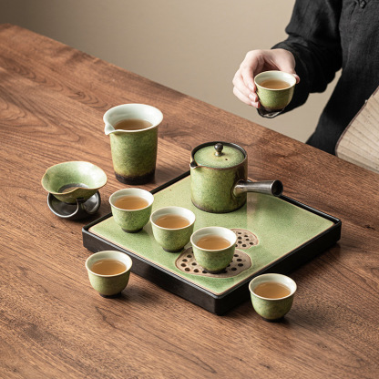 窯變星空翠綠復古品茗杯鈴鐺杯