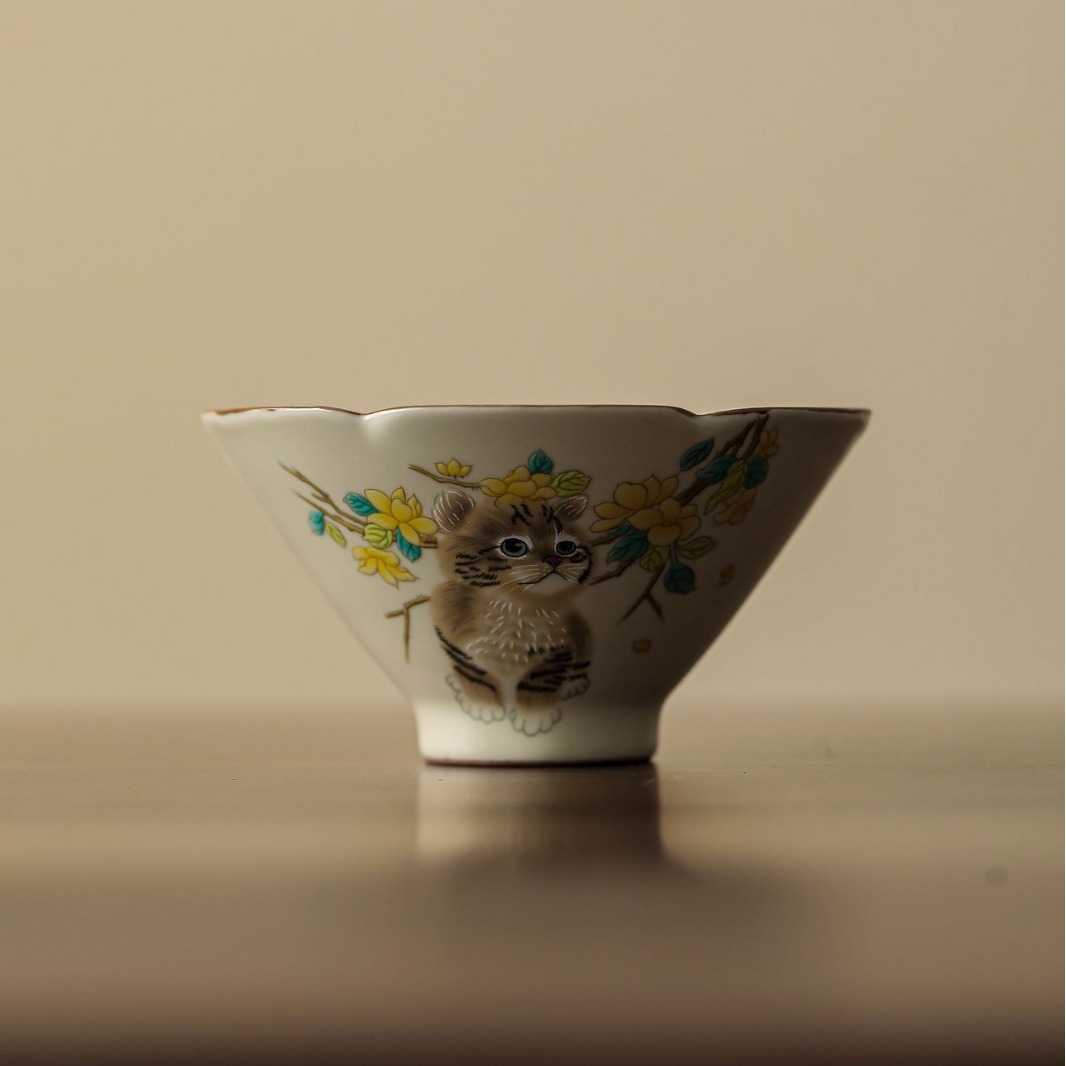汝窯萌貓大斗笠杯