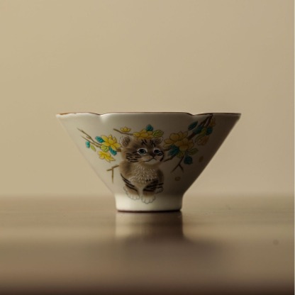 汝窯萌貓大斗笠杯