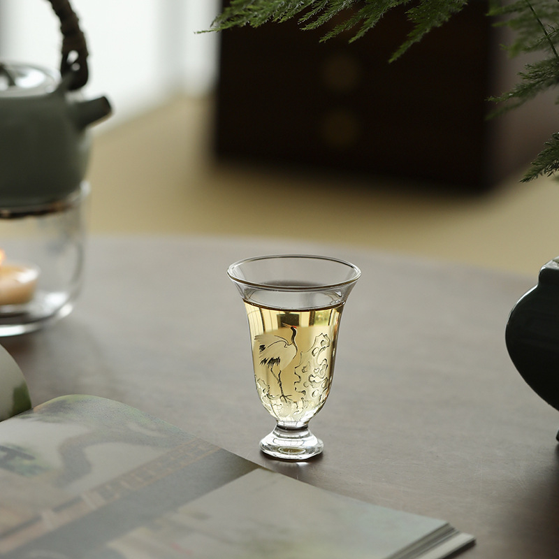 松鶴高硼硅玻璃高腳品茗杯