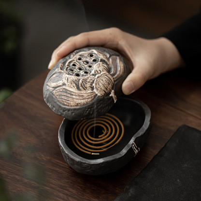 侘寂風手工盛蓮香爐