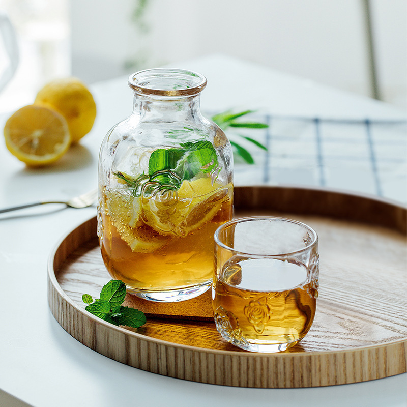 復古浮雕花朵壺杯大容量玻璃涼水壺